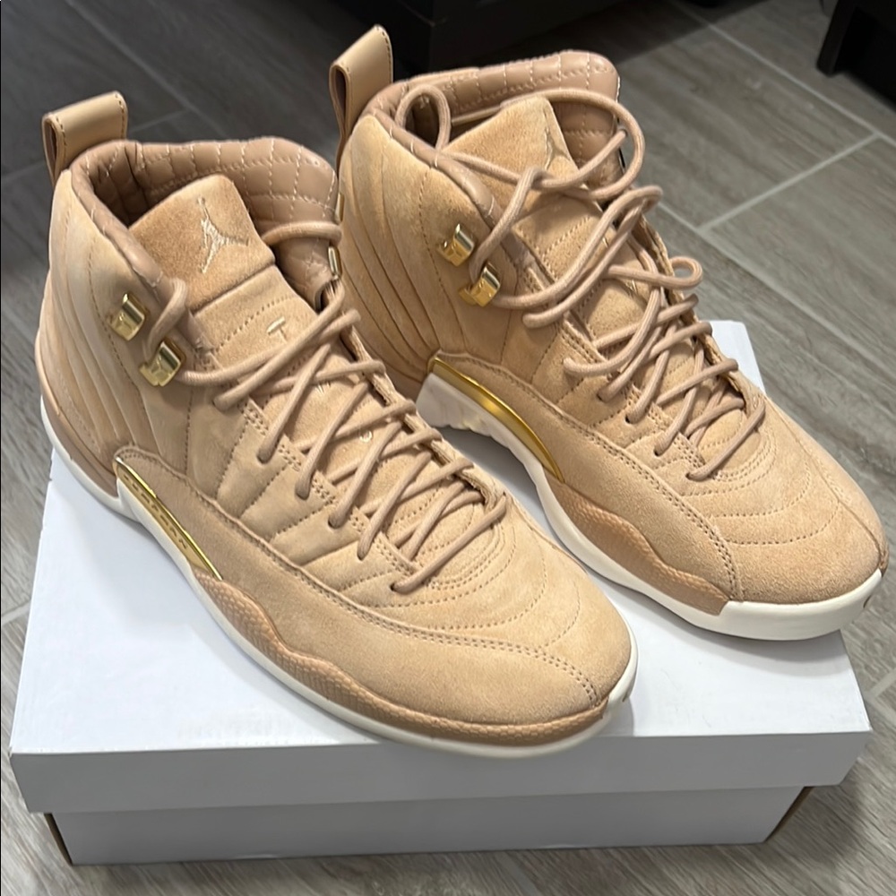Jordan Tan and Gold Athletic High-Top Shoes